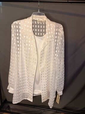 Allison Daley White Sheer Checkered Button-Front Top